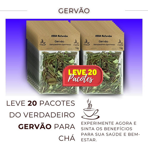 Kit 20 Chás De Gervão-100% Puro Erva Natural Chá 1