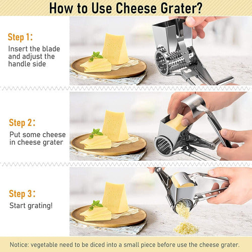 YS·AU Rotating Cheese Grater 430 Stainless Steel with 4 Drums 2