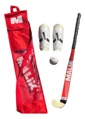 Malik Hockey Set Wood Stick + Shin Guards + Bag + Ball 0