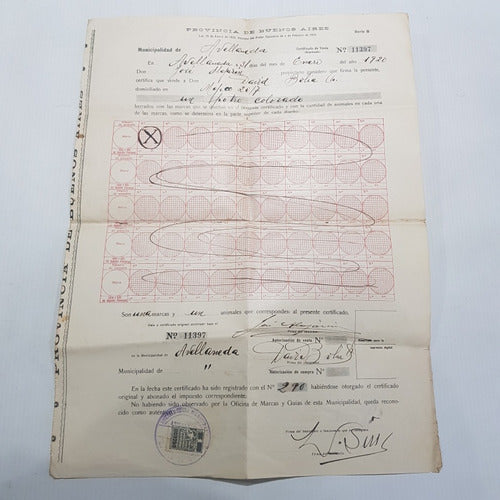 Antiguo Certificado Ganadería 1920 Avellaneda Mag 59672 0