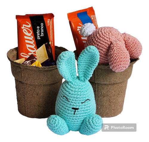 Mentha Easter Bunny Amigurumi Set + Chocolates + Biodegradable Pot 0