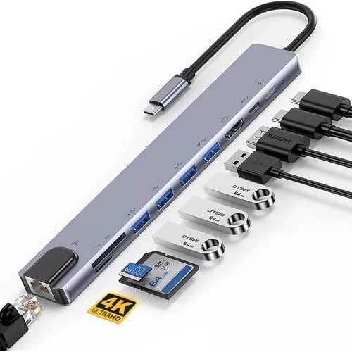 Malvo Adaptador Hub Usb-C 10 En 1 Hdmi 4K Macbook Pc Sd Pendrive 0