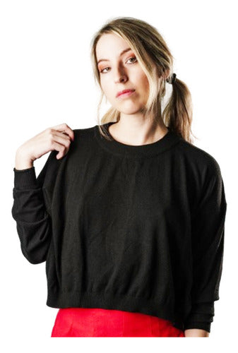 Black Acrylic Crop Sweater with Long Sleeves 0