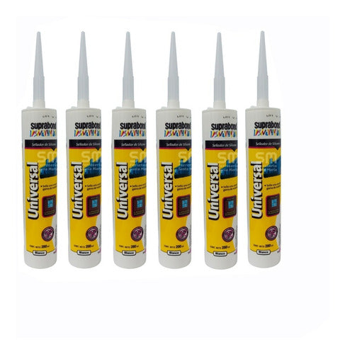 Pack of 6 White Antifungal Silicone Sealant Suprabond 280ml 0
