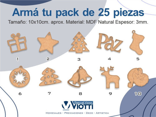 Adorno Navidad Simple Fibrofacil Figuras Pack De 25 Unid. 1