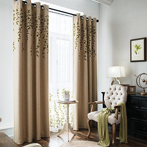 Melodieux Linen Blackout Curtains with Floral Embroidery 0