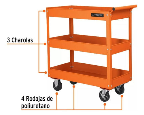 Truper Carro Para Taller Herramientas Con Ruedas 3 Charolas 2