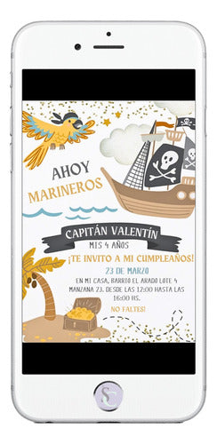 Birthday Pirate Ship Treasure Digital Invitation Card 0