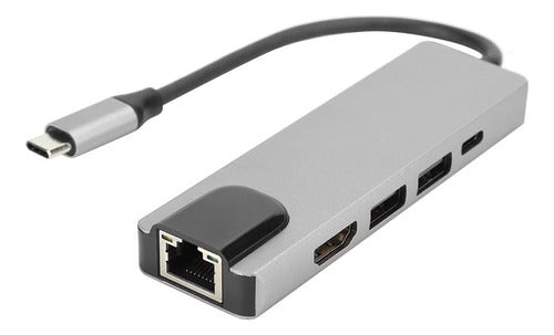 Generic 5 In 1 Type-C Hub Adapter: 2 USB, 1 HDMI 4K, 1 RJ45, 1 Type-C 0