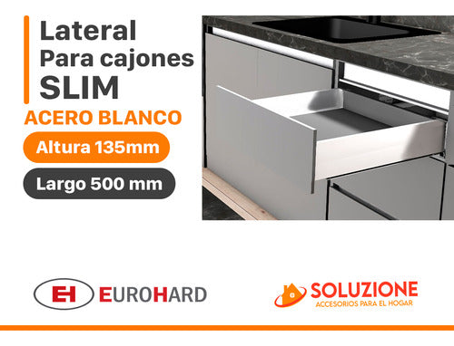 Lateral Slim Cajón 199x500mm Eurohard Blanco Cierre Suave 3d 1