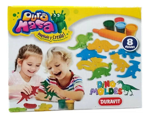 Set Massa Maza Dinosaurios 8 Moldes 4 Potes 1 Palo Amasar 1