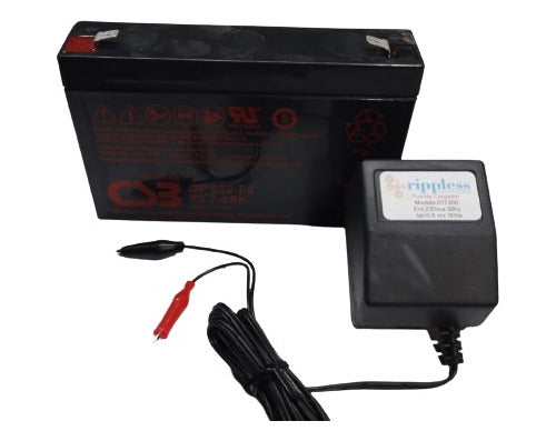 CSB 6V 7Ah Rechargeable Gel Battery + Charger for Small Vehicles 0