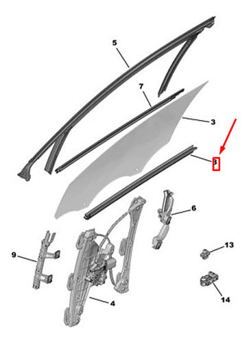 Coliza De Vidrio Puerta Delantera Izquierda Peugeot 208 1