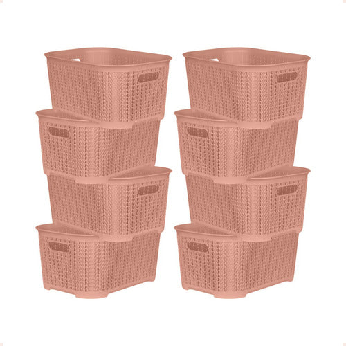 Set of 8 Plastic Rattan Organizer Baskets 36x25x17 cm 10