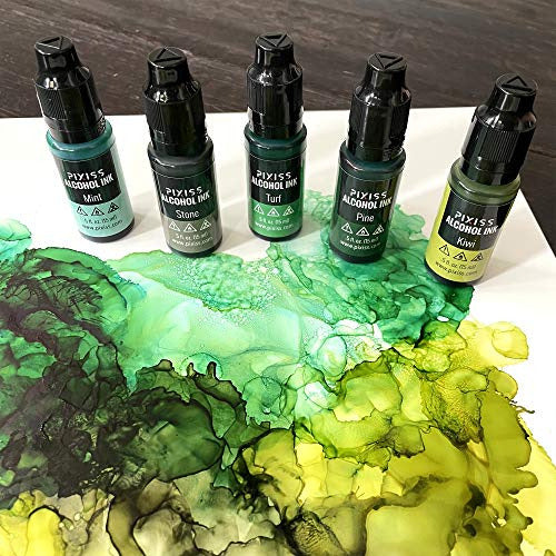 Pixiss Green Alcohol Inks Set - 5 Shades for Resin and Art 5