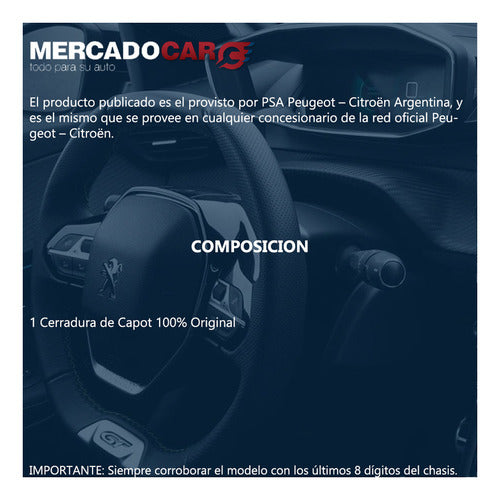 Peugeot Cerradura De Capot P/ 207 100% Original - 2015 1