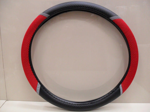 Iael Steering Wheel Cover - Fabric and Leatherette 38 Cm Ø Black/Red Cod Cv-016 3