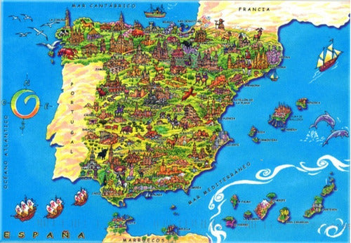 España Mapa Turístico Ilustrado - Europa - Lámina 45x30 Cm 0