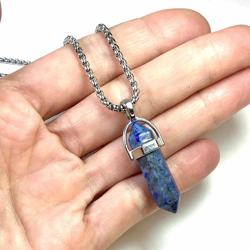 Lapis Lazuli Pendant Necklace with Surgical Steel Chain 1