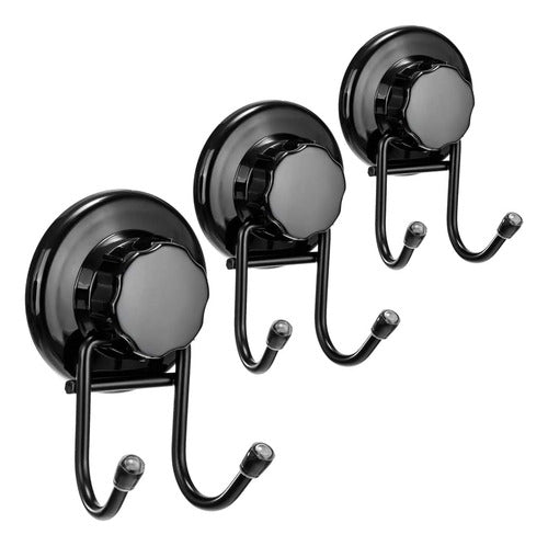 Suction Cup Hooks for Bathroom and Kitchen, Pack of 3, Black 0