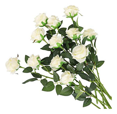 Kisflower 12pcs Artificial Roses Realistic Single Stem Silk Flowers for Home Decor 0