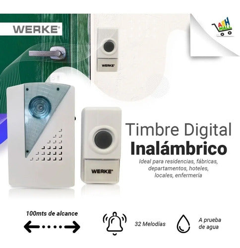 Werke Wireless Doorbell 100 Meter Range - Pack of 2 1