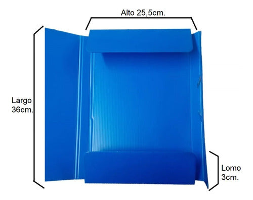 Caja Carp 3 Solapas Pvc Corrugado Oficio Lomo 3 Cm Azul X 6 1