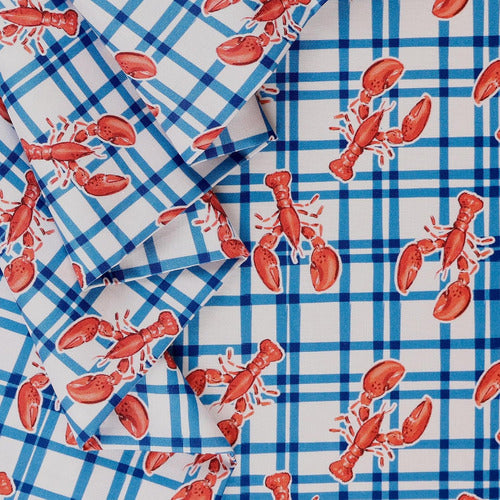 HERMES SHOP Red Cotton Fabric with Marine Lobsters, Cut by Yard 1