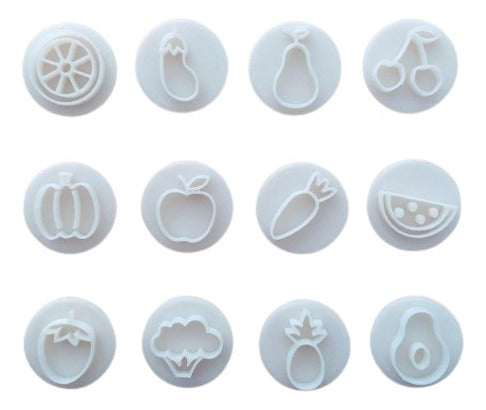 Ceramic Cookie Stamps Fruit and Vegetable Set of 12 - 2.5cm each 0