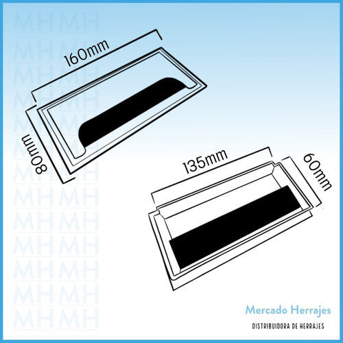 Mercado Herrajes Rectangular Cable Pass-Through with Brush 160x80 for Desk X 10 Units 1