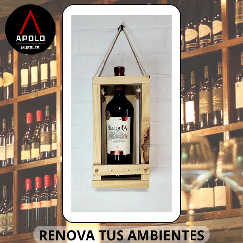 Estuche Porta Vino Vertical Madera Pino Colgar Soga 2