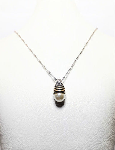 Onix Silver Pendant with Pearl and Gold 17mm Without Chain P1230 0