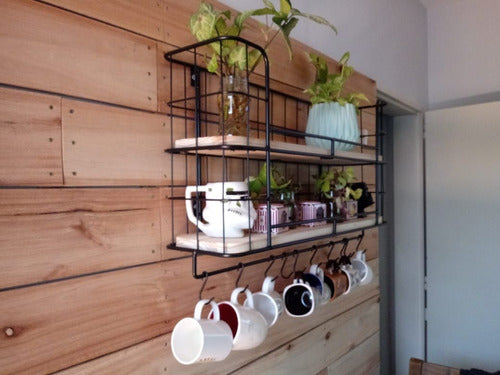 Industrial Hanging Shelf with 2 Shelves and Hooks 6