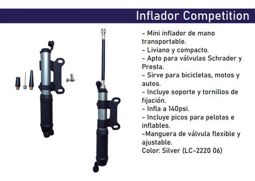 GeoTech Inflador Geotech Para Bicicleta Pelota 140 Psi Competition 1