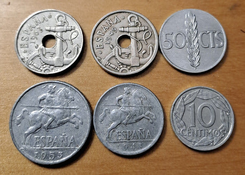 España X 6 Monedas Incluye 50 Céntimos 1949 Y 1963. 1