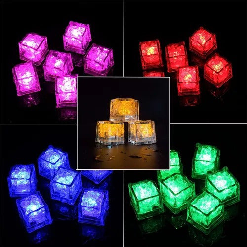 LED Ice Cubes x12 Bright Glowing Party Lights RGB Sensor Drinks Bar 4