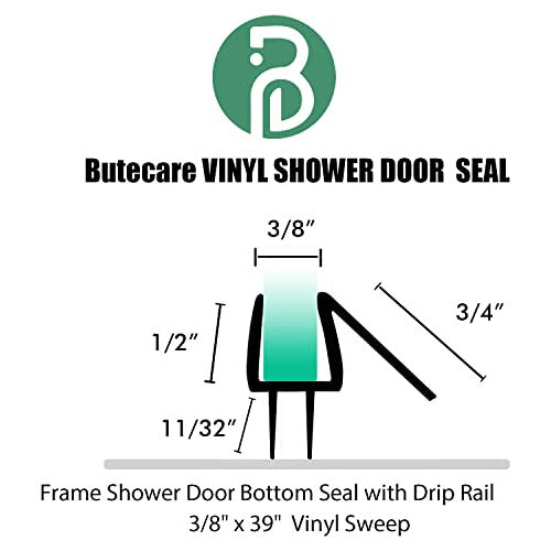 2-Pack Butecare Frameless Shower Door Bottom Seal 9.5mm X 99cm 2