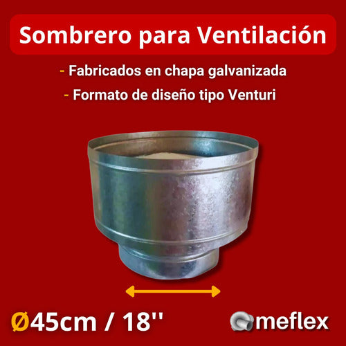 Meflex Sombrero Tipo Venturi 45cm 18' Ventilación Chapa Galvanizada 1