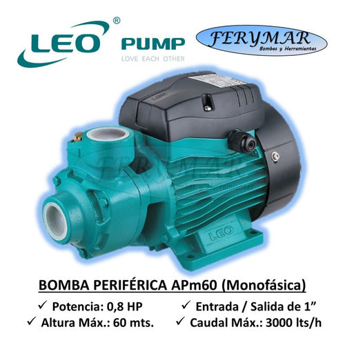 Leo Bomba Periférica Apm60 3/4 Hp Antibloqueo 60 Mt 3000 L/h 1