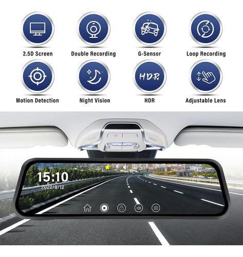 CAMECHO Dash Cam Mirror with 9.66 Inch Touch Screen 1