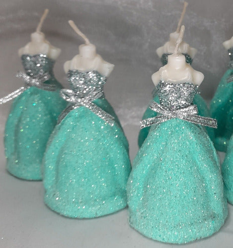 Set of 15 Handcrafted Glitter Finish Dress Candles for 15-Year-Old Ceremony 18