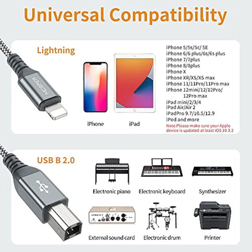 Cable Usb Tipo B A Midi 6.6ft, Cable Usb Otg 2.0 Dispositivo 1