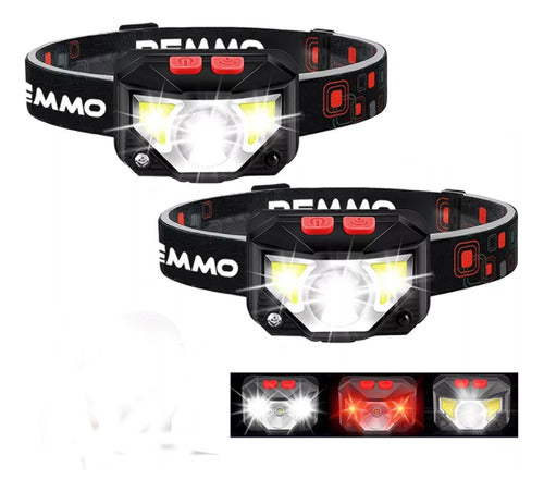Set of 2 Miner Headlamp Flashlights XPG COB LED Rechargeable Remmo 0