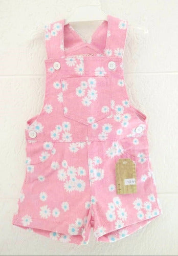 PuntaPie Kids Short Jardineros in Pink Daisy Print for Babies 3