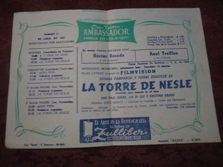 Programa De Cine Ambassador - Abril 1957 - La Torre De Nesle 1