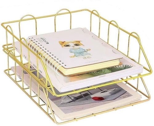 Lupe Stackable Golden Desk Trays 0