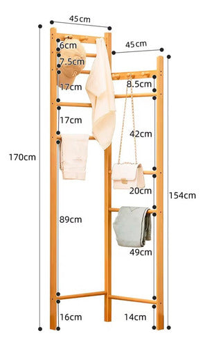 Generic Bamboo Corner Organizer Coat Rack 45x170 cm - Cs 4