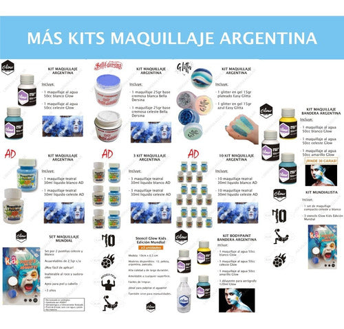 Kit Maquillaje Bandera Argentina Glow Mundial 30 Caritas 5