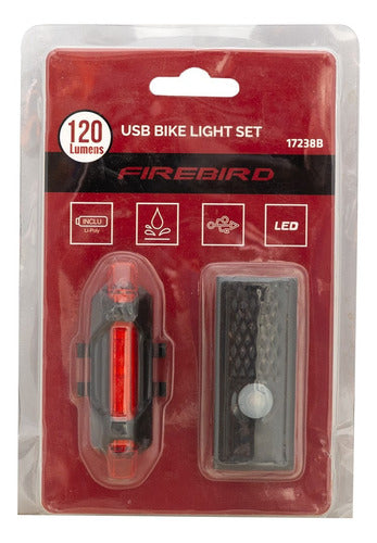 Fire Bird Set Of Front And Rear Lights 120 Lumens - USB Rechargeable 0