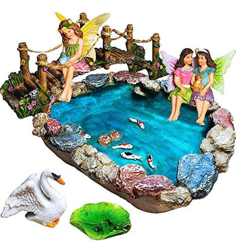 Mood Lab Fairy Garden Fish Pond Kit - Miniature Bridge 0